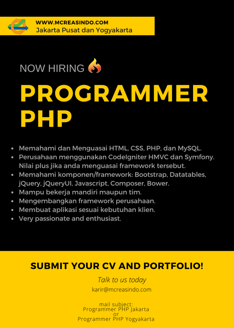 Lowongan Kerja Programmer PHP di Jakarta Pusat dan Yogyakarta